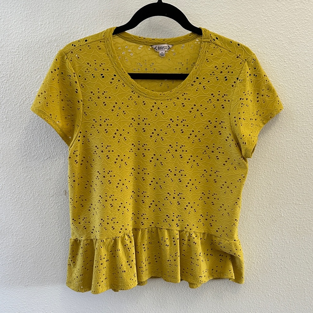 Nanette Lepore Yellow Eyelet Peplum Tee